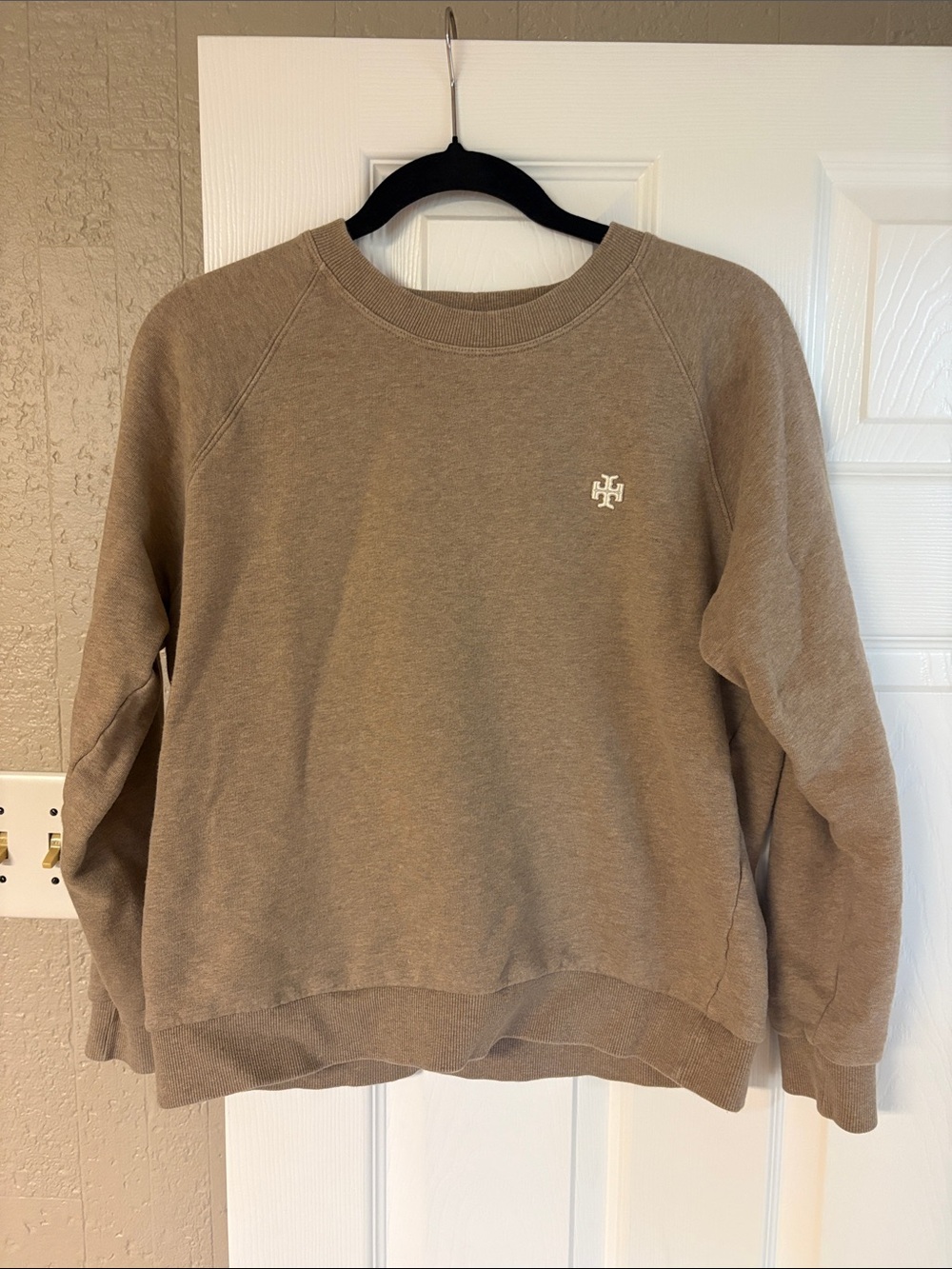 Tory Burch Taupe Crewneck Sweatshirt with Small Logo